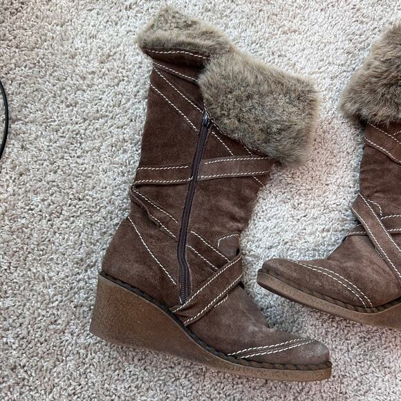 Don Diego Suede Faux Fur Buckle Wedge Snow Winter Boots size 8.5 / 39 Tan - Picture 13 of 14